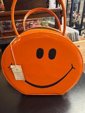 Vintage 1960s Tolin Orange Smiley Face Umbrella Tote Bag